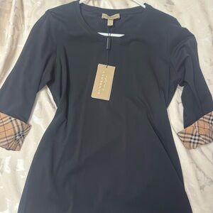 Burberry Tan and Black Sheath Top with Cuffed Sleeves